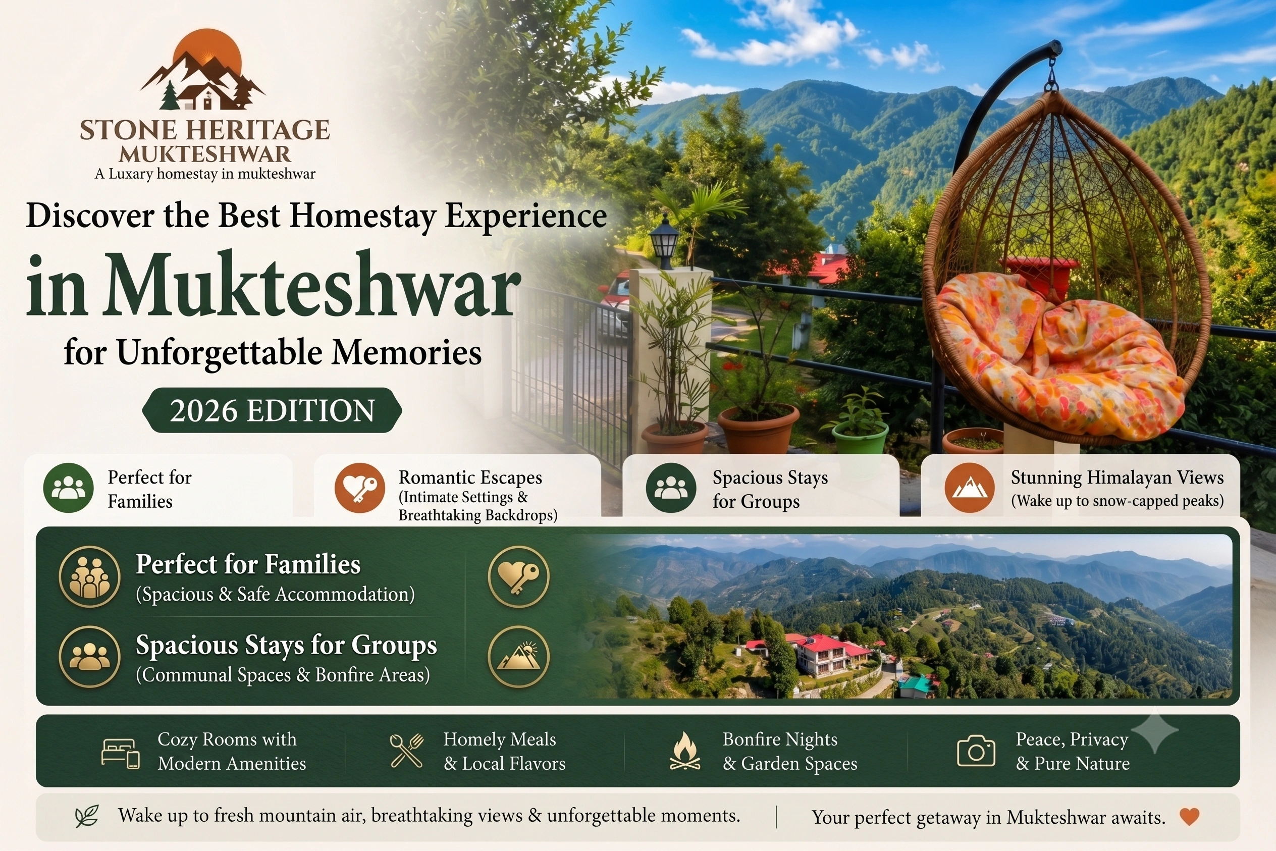 Best Homestay in Mukteshwar for Families - Stone Heritage Family Suite and Heritage Mountain Cottage Rooms