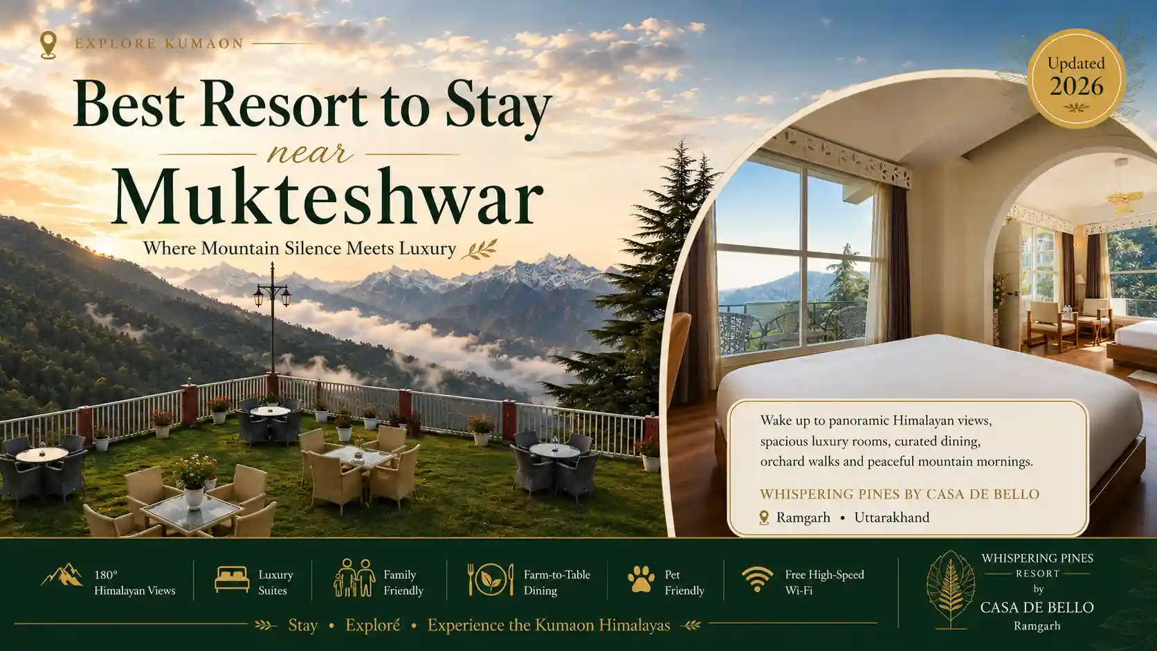 Best resort near Mukteshwar Uttarakhand - Whispering Pines Resort by Casa De Bello in Ramgarh with 180 degree Himalayan views