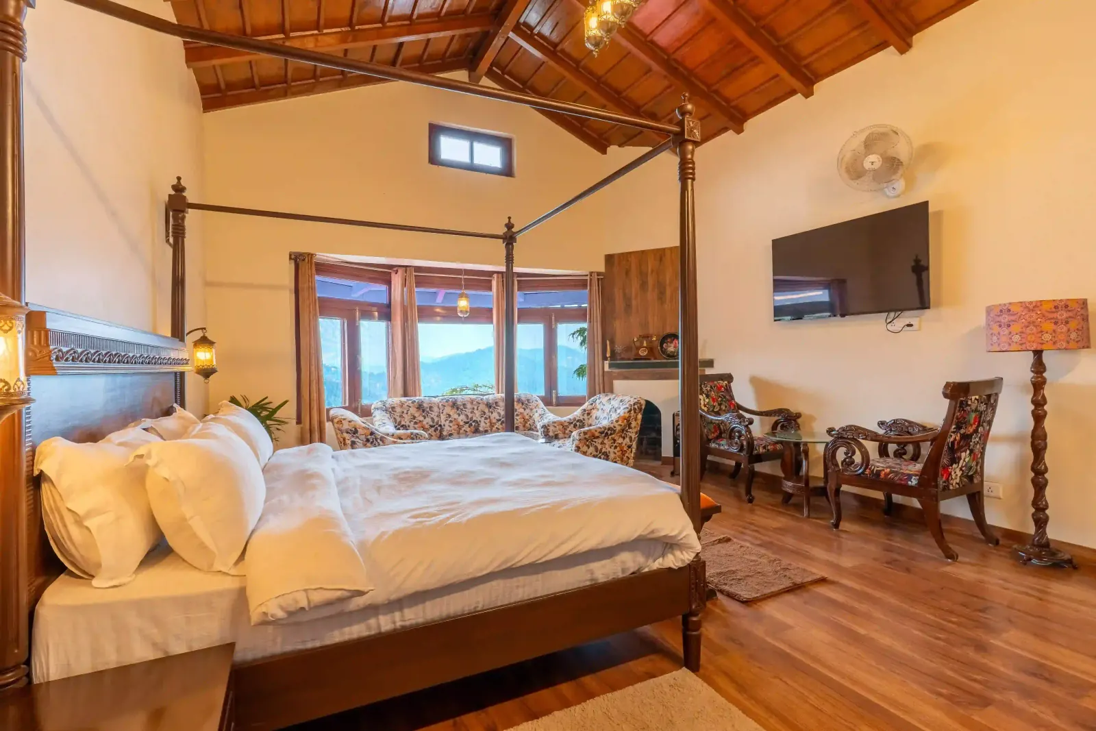 Beautiful mountain view from the window of the Brass Room at Stone Heritage Mukteshwar