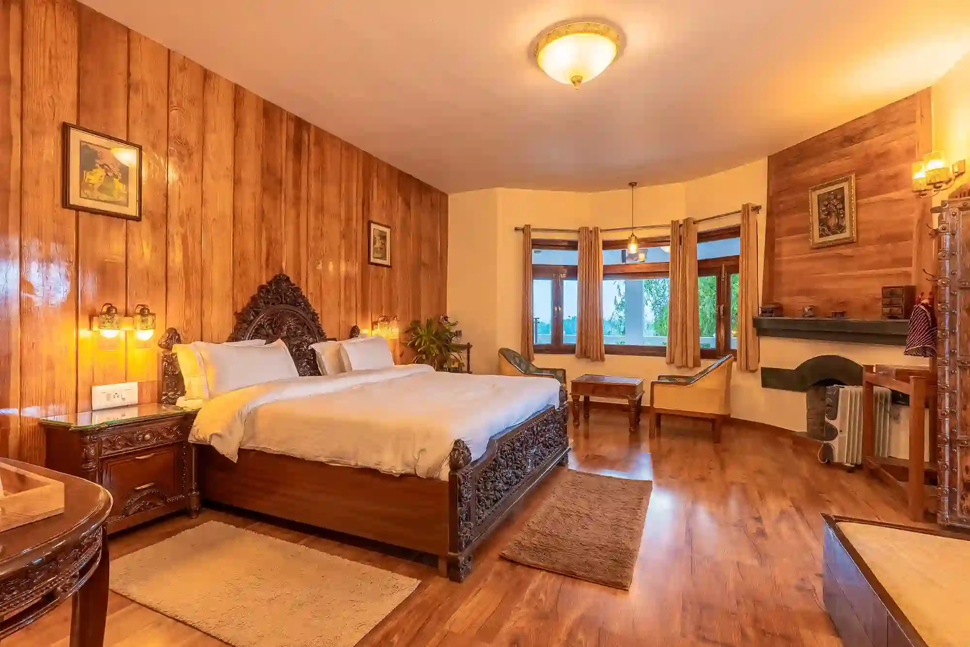 Spacious Copper Room setup with mountain views, ideal for families staying in Mukteshwar
