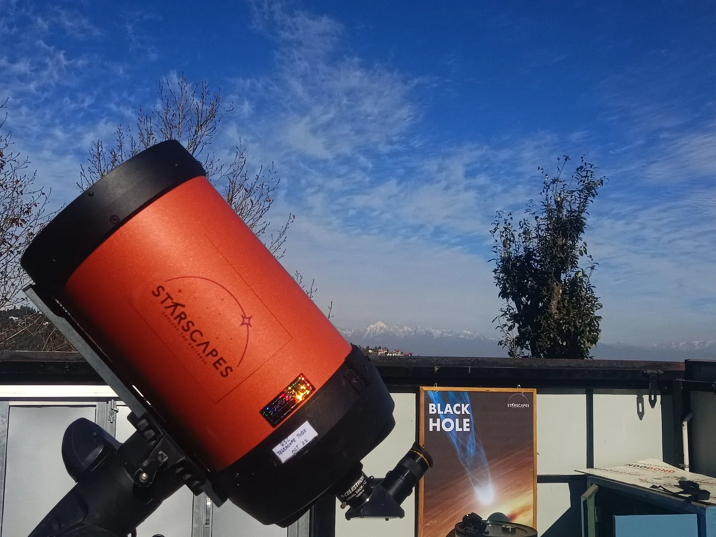 Professional telescopes set up for stargazing and night sky observation at Starscapes Observatory in Mukteshwar